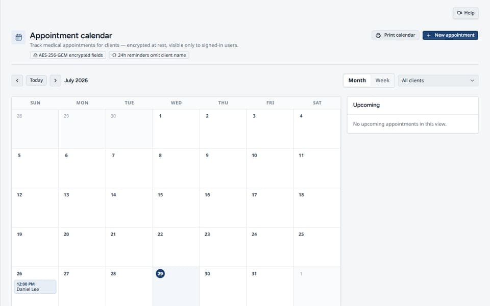 Appointment Calendar in DODD Agency Pro