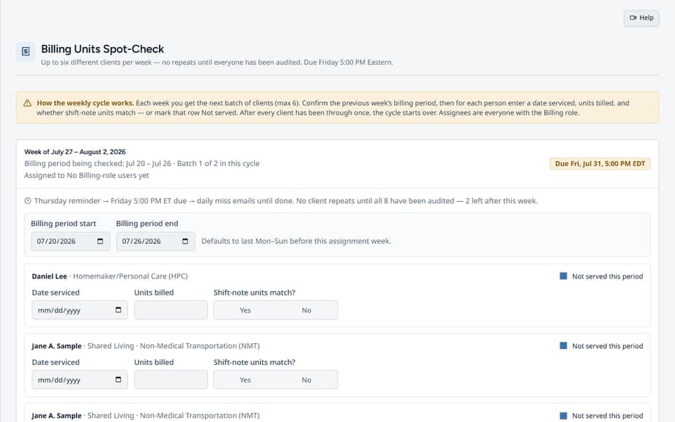 Billing Spot-Check in DODD Agency Pro