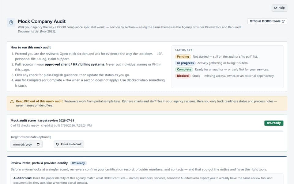 Mock Audits in DODD Agency Pro