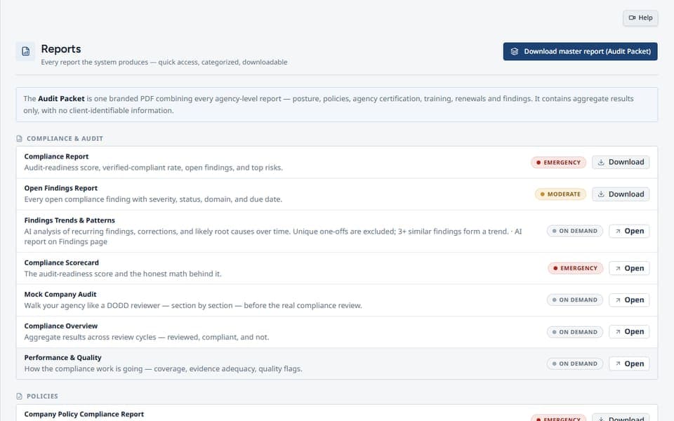 Reports in DODD Agency Pro