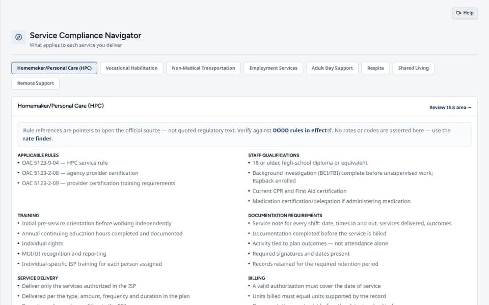 Service Navigator in DODD Agency Pro