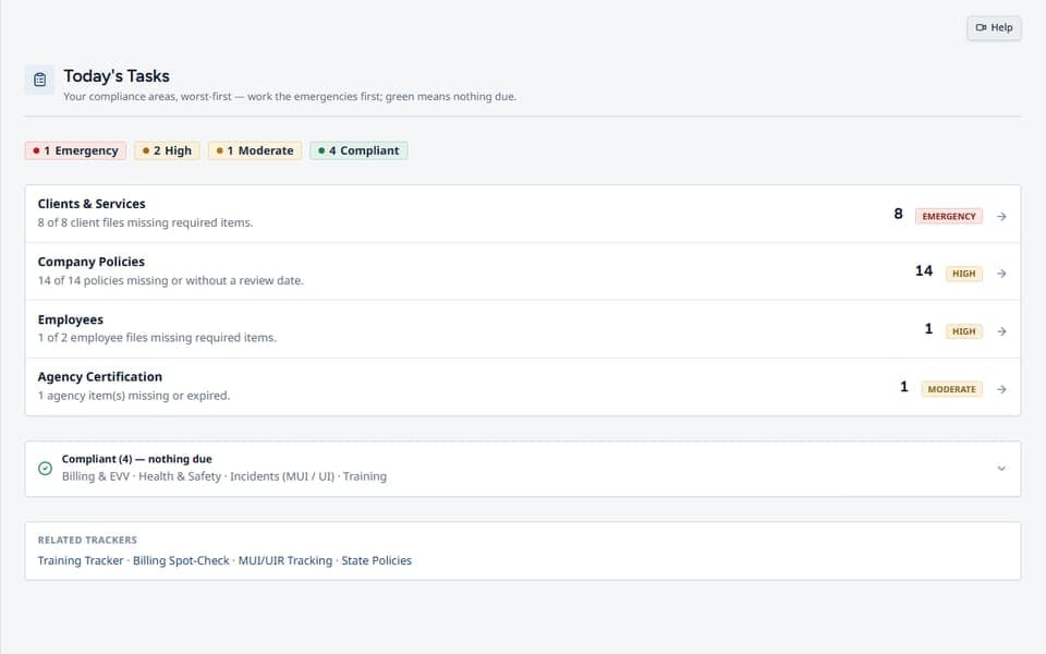 Today's Tasks in DODD Agency Pro