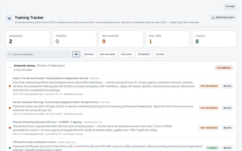 Training Tracker in DODD Agency Pro