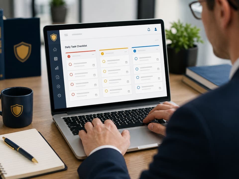 Daily compliance tasks on a laptop