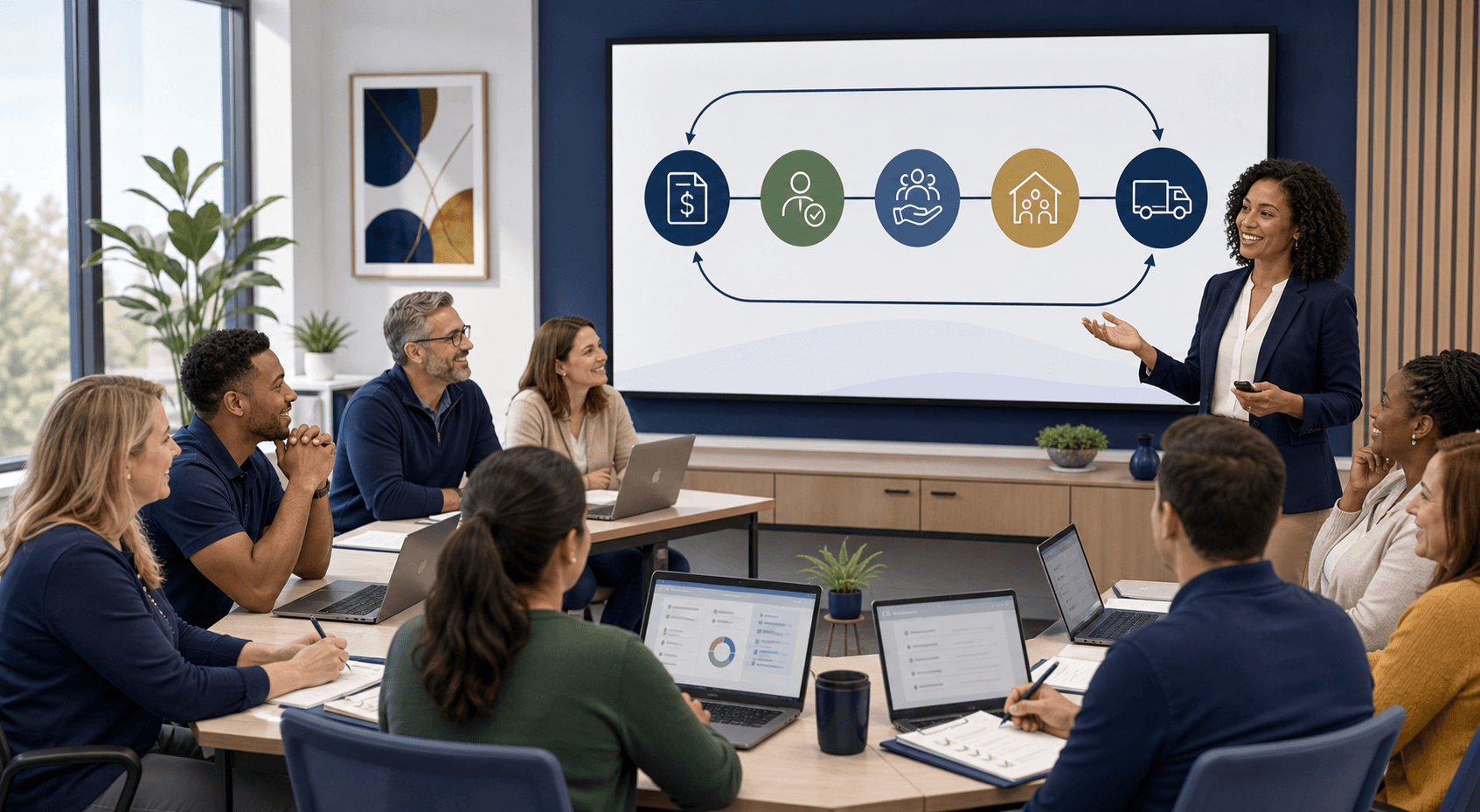 Trainer showing agency leaders and operational teams how billing, onboarding, client services, day program, and transportation work connect